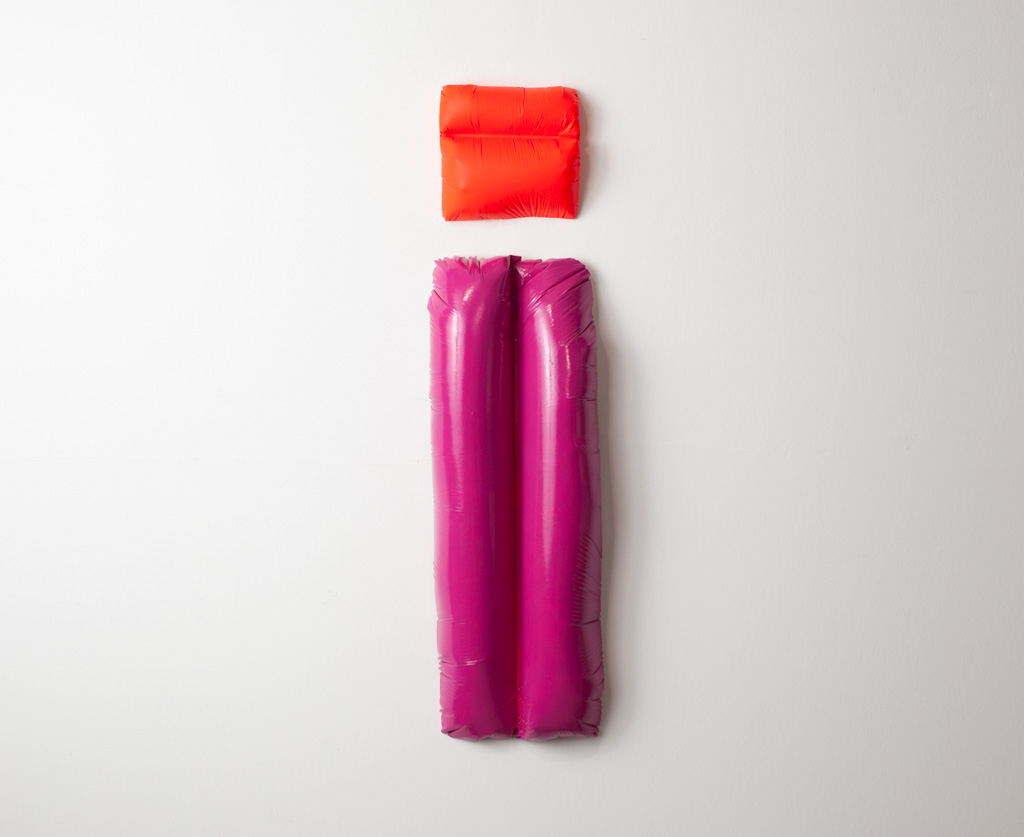 Untitled (red over magenta pair), 2024, a sculpture in plaster, acrylic and polyurethane