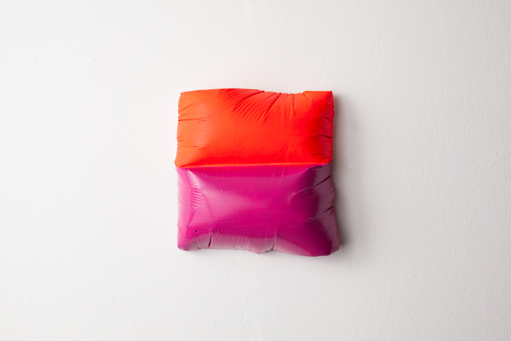 Untitled (red, fuchsia), 2024, a sculpture in plaster, acrylic, and polyurethane